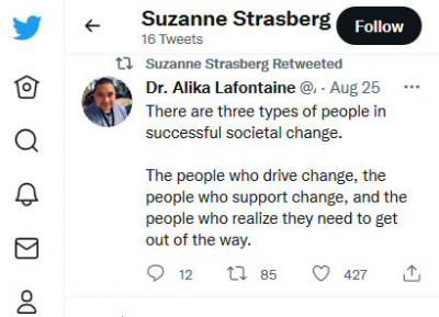 Retweet by Dr Suzanne Strasberg